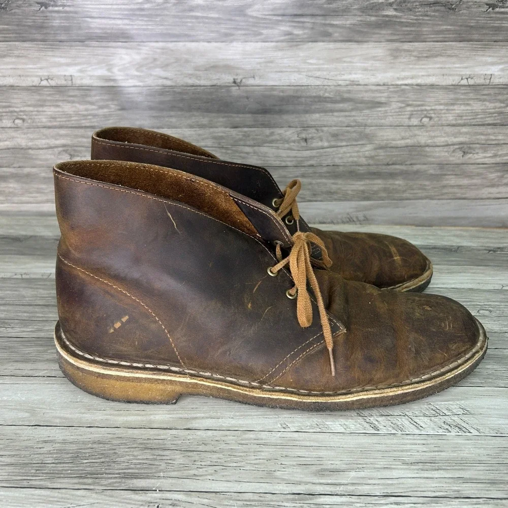 Clarks Leather Boots Chukka Brown Mens Size 10.5 M Desert